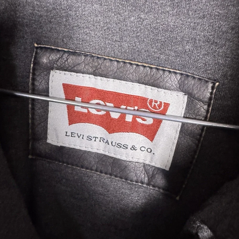 Levis Faux Leather Jacket Mens L Racer Dark Brown Hooded Moto $180 NEW w/ Tags